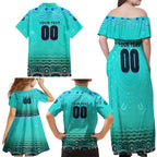 Personalised Australia Matildas Family Matching Off Shoulder Maxi Dress and Hawaiian Shirt Tillies Aboriginal Simple Turquoise