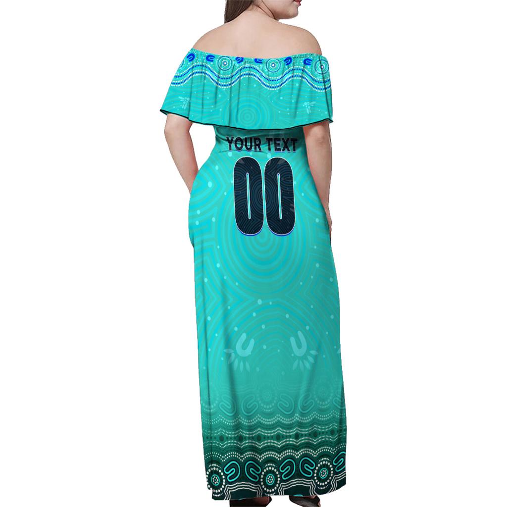 Personalised Australia Matildas Family Matching Off Shoulder Maxi Dress and Hawaiian Shirt Tillies Aboriginal Simple Turquoise