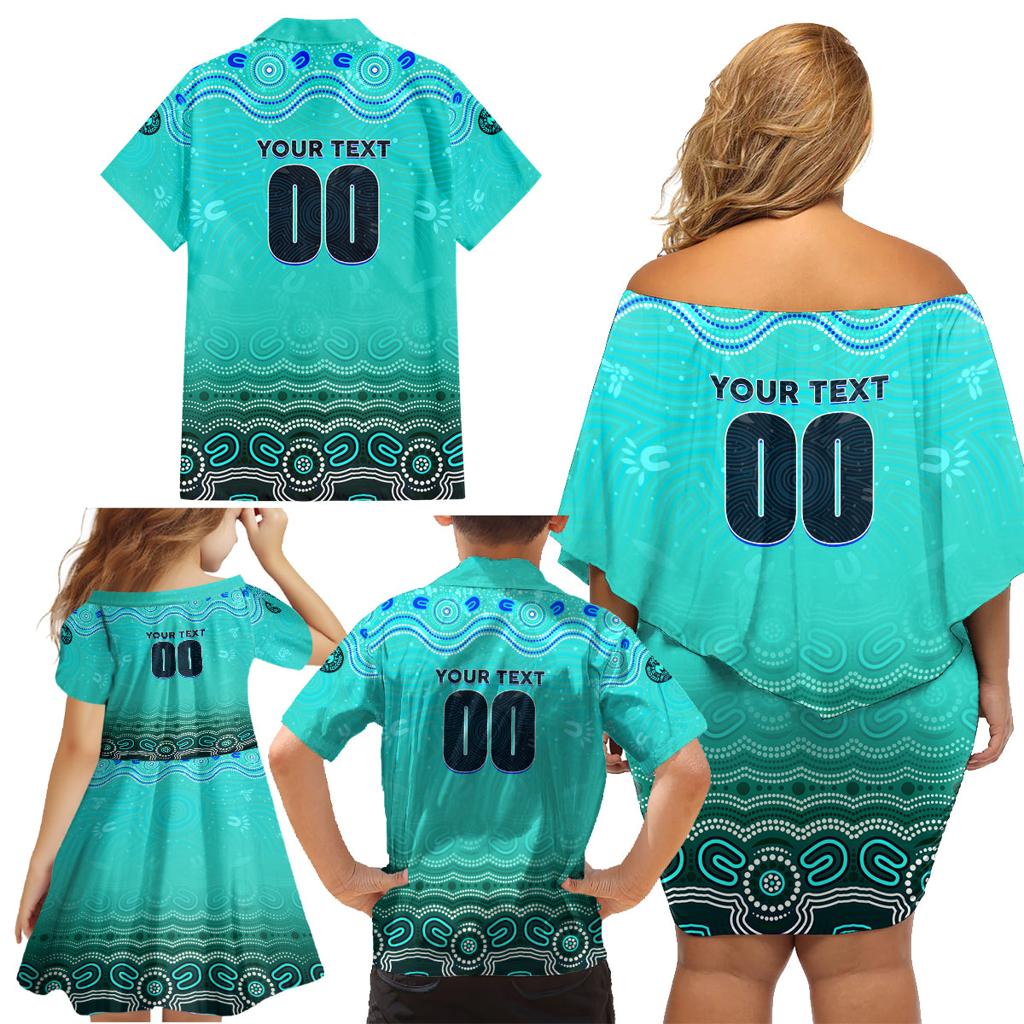 Personalised Australia Matildas Family Matching Off Shoulder Short Dress and Hawaiian Shirt Tillies Aboriginal Simple Turquoise