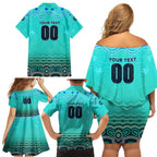 Personalised Australia Matildas Family Matching Off Shoulder Short Dress and Hawaiian Shirt Tillies Aboriginal Simple Turquoise