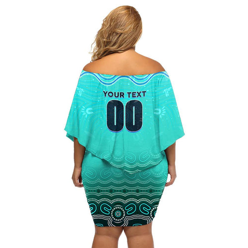 Personalised Australia Matildas Family Matching Off Shoulder Short Dress and Hawaiian Shirt Tillies Aboriginal Simple Turquoise