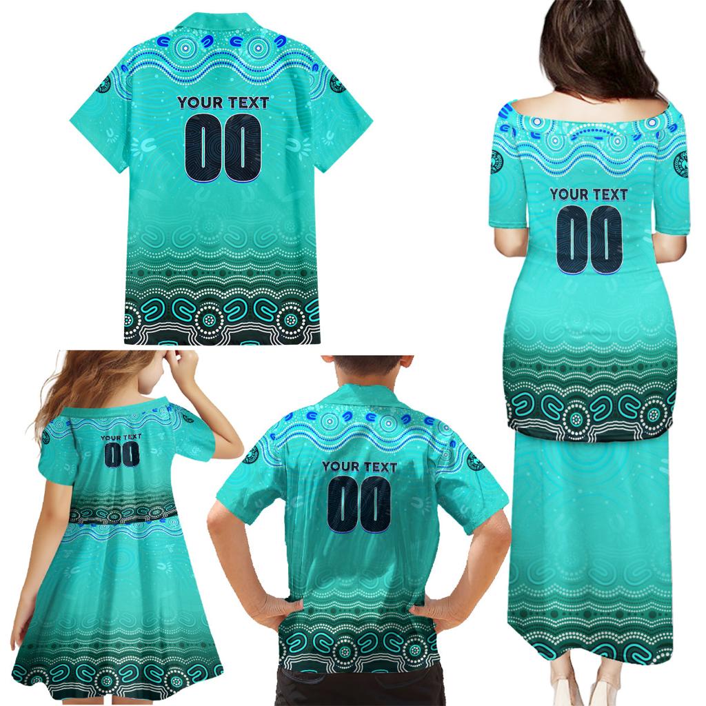 Personalised Australia Matildas Family Matching Puletasi and Hawaiian Shirt Tillies Aboriginal Simple Turquoise