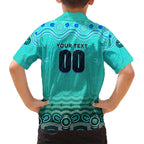 Personalised Australia Matildas Family Matching Short Sleeve Bodycon Dress and Hawaiian Shirt Tillies Aboriginal Simple Turquoise