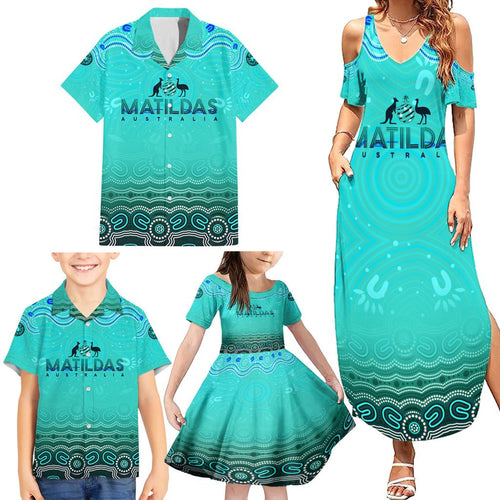 Personalised Australia Matildas Family Matching Summer Maxi Dress and Hawaiian Shirt Tillies Aboriginal Simple Turquoise
