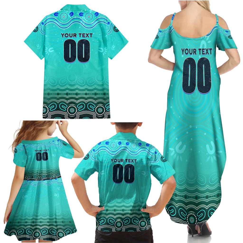 Personalised Australia Matildas Family Matching Summer Maxi Dress and Hawaiian Shirt Tillies Aboriginal Simple Turquoise