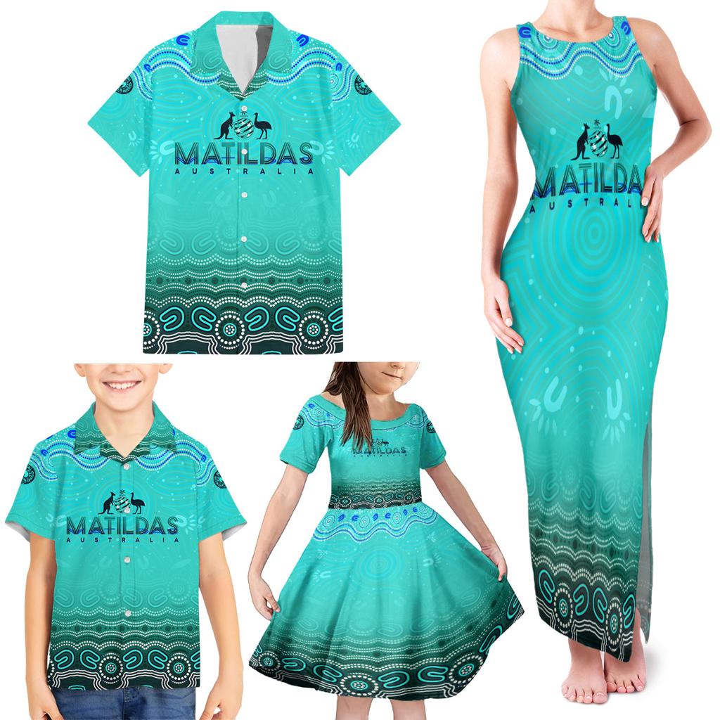 Personalised Australia Matildas Family Matching Tank Maxi Dress and Hawaiian Shirt Tillies Aboriginal Simple Turquoise