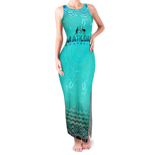 Personalised Australia Matildas Family Matching Tank Maxi Dress and Hawaiian Shirt Tillies Aboriginal Simple Turquoise