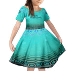 Personalised Australia Matildas Kid Short Sleeve Dress Tillies Aboriginal Simple Turquoise