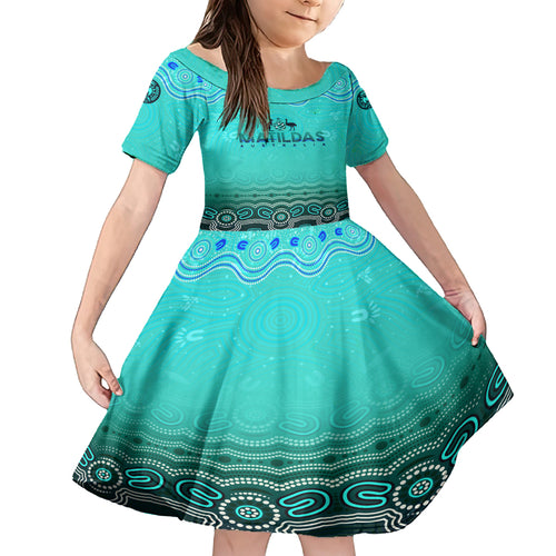 Personalised Australia Matildas Kid Short Sleeve Dress Tillies Aboriginal Simple Turquoise