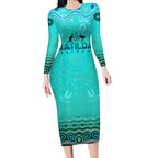 Personalised Australia Matildas Long Sleeve Bodycon Dress Tillies Aboriginal Simple Turquoise