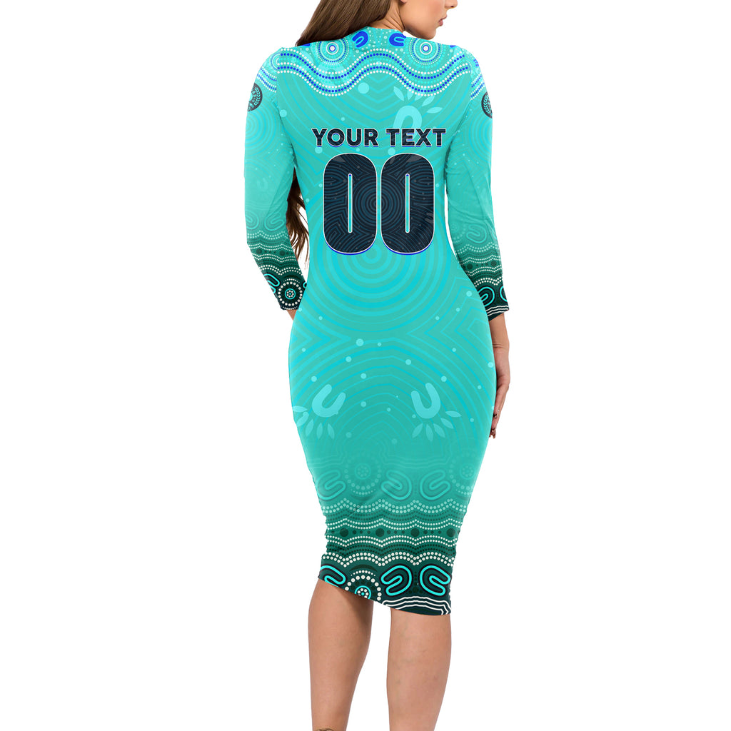Personalised Australia Matildas Long Sleeve Bodycon Dress Tillies Aboriginal Simple Turquoise