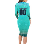 Personalised Australia Matildas Long Sleeve Bodycon Dress Tillies Aboriginal Simple Turquoise