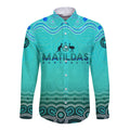 Personalised Australia Matildas Long Sleeve Button Shirt Tillies Aboriginal Simple Turquoise