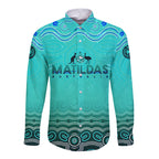 Personalised Australia Matildas Long Sleeve Button Shirt Tillies Aboriginal Simple Turquoise