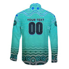Personalised Australia Matildas Long Sleeve Button Shirt Tillies Aboriginal Simple Turquoise