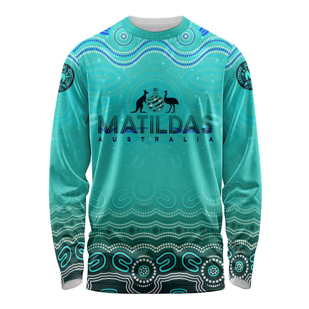 Personalised Australia Matildas Long Sleeve Shirt Tillies Aboriginal Simple Turquoise