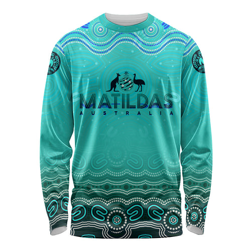 Personalised Australia Matildas Long Sleeve Shirt Tillies Aboriginal Simple Turquoise