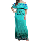 Personalised Australia Matildas Off Shoulder Maxi Dress Tillies Aboriginal Simple Turquoise