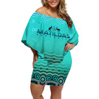 Personalised Australia Matildas Off Shoulder Short Dress Tillies Aboriginal Simple Turquoise