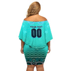 Personalised Australia Matildas Off Shoulder Short Dress Tillies Aboriginal Simple Turquoise