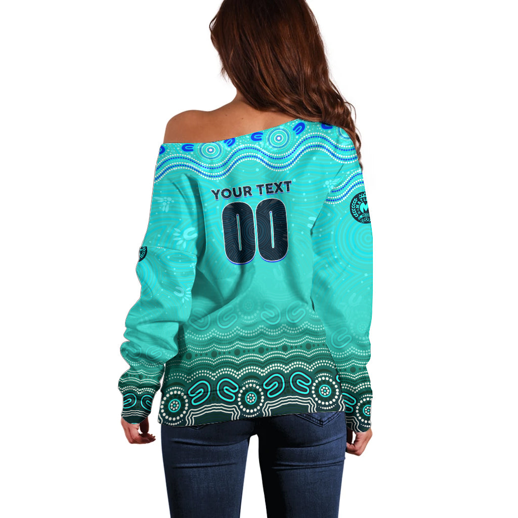 Personalised Australia Matildas Off Shoulder Sweater Tillies Aboriginal Simple Turquoise