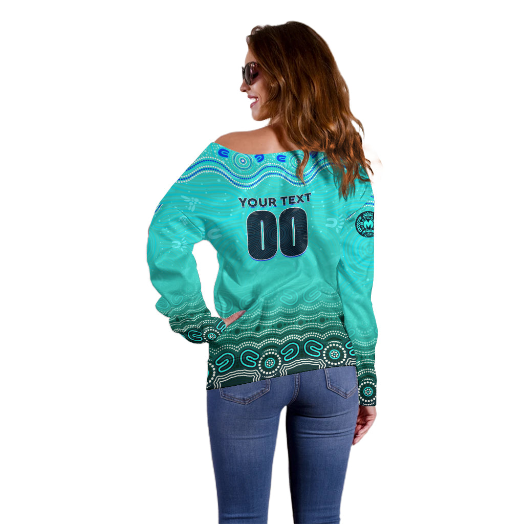 Personalised Australia Matildas Off Shoulder Sweater Tillies Aboriginal Simple Turquoise
