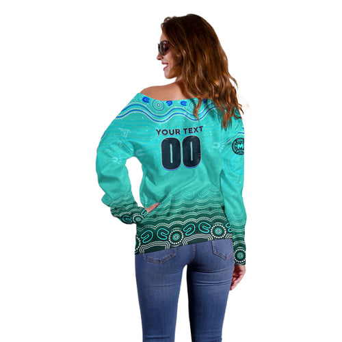 Personalised Australia Matildas Off Shoulder Sweater Tillies Aboriginal Simple Turquoise