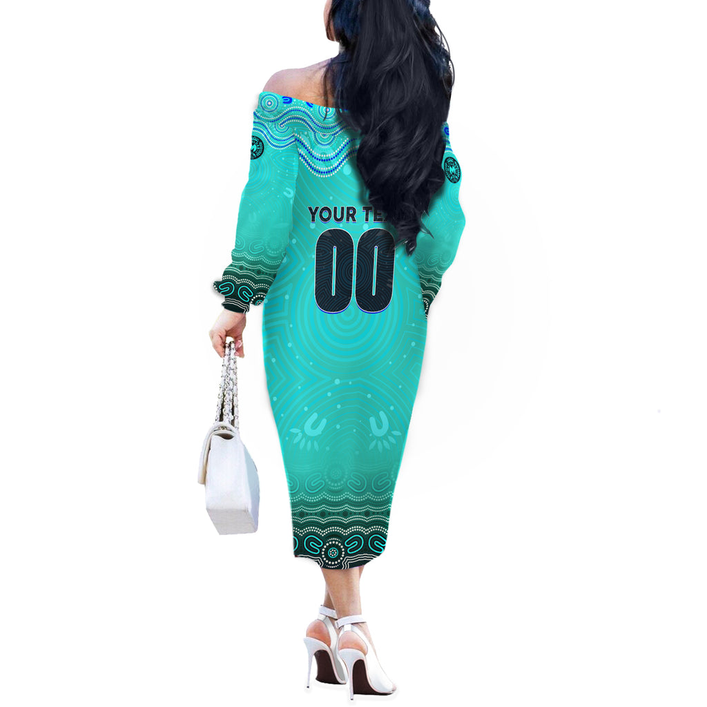 Personalised Australia Matildas Off The Shoulder Long Sleeve Dress Tillies Aboriginal Simple Turquoise