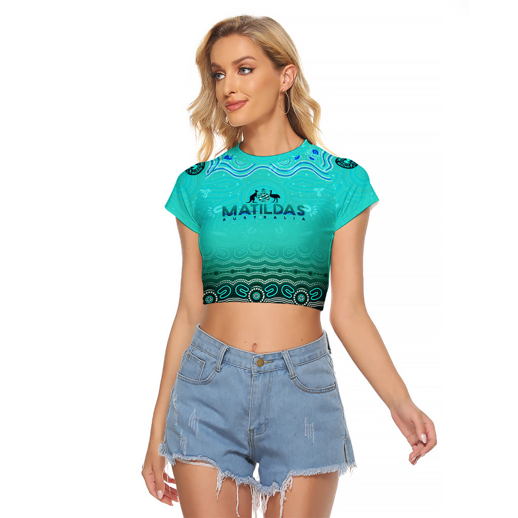 Personalised Australia Matildas Raglan Cropped T Shirt Tillies Aboriginal Simple Turquoise