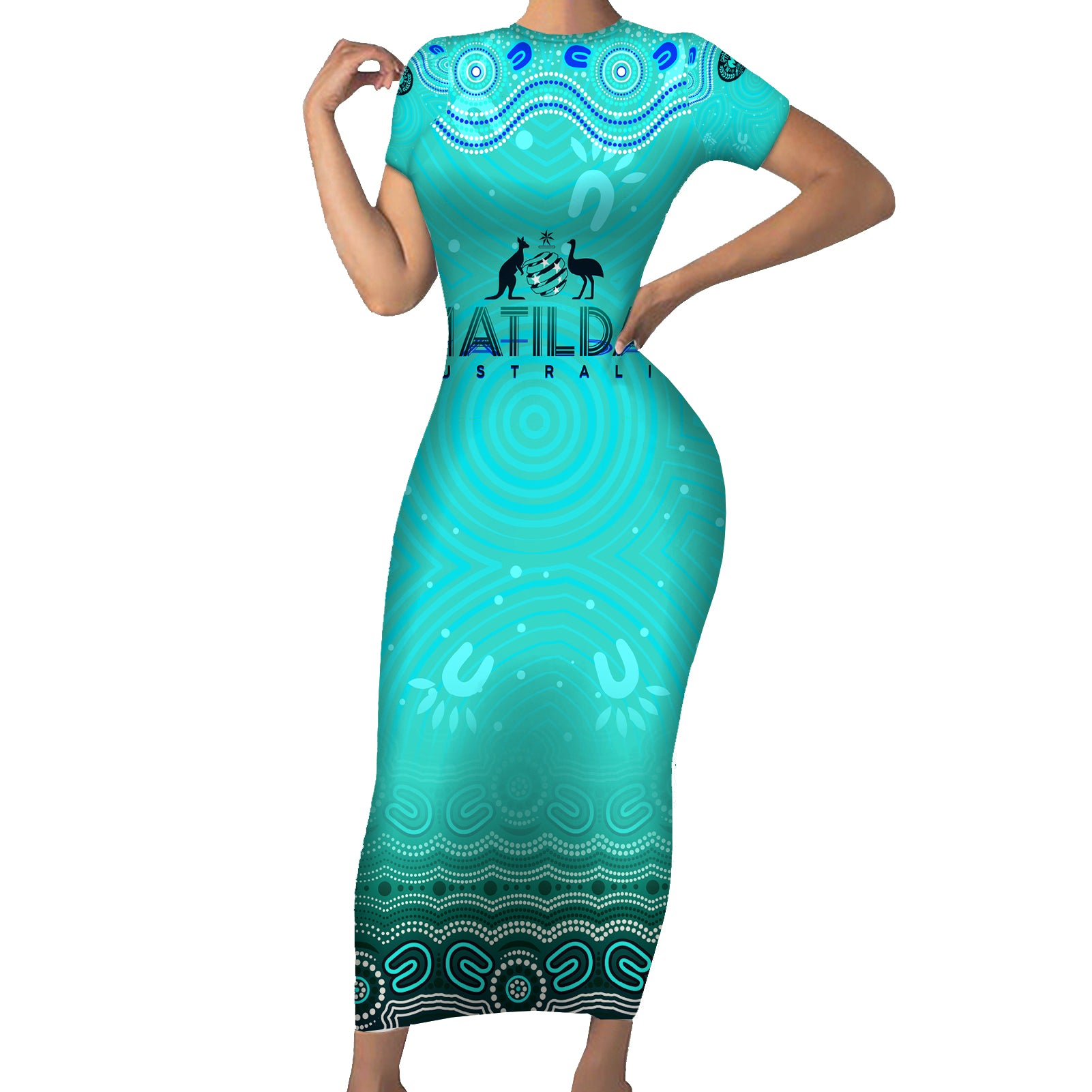 Personalised Australia Matildas Short Sleeve Bodycon Dress Tillies Aboriginal Simple Turquoise