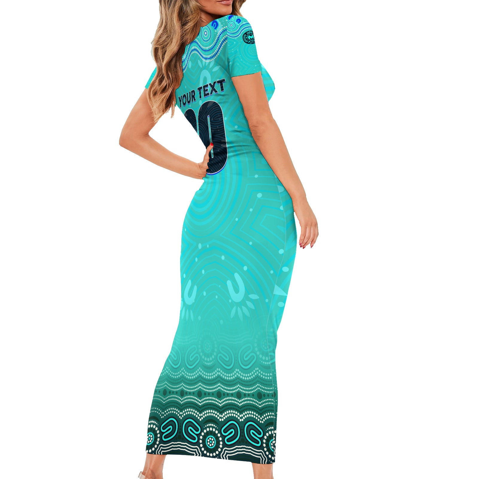 Personalised Australia Matildas Short Sleeve Bodycon Dress Tillies Aboriginal Simple Turquoise