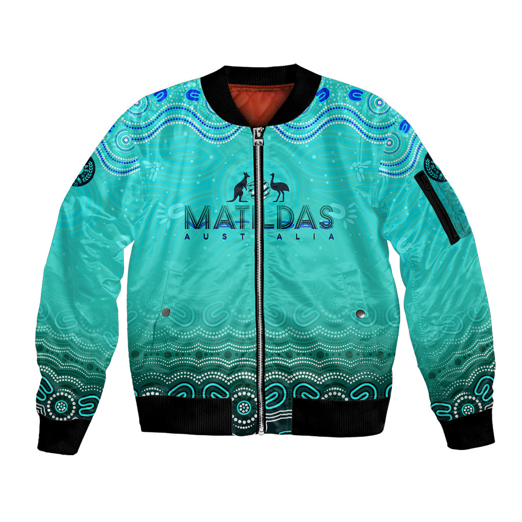 Personalised Australia Matildas Sleeve Zip Bomber Jacket Tillies Aboriginal Simple Turquoise