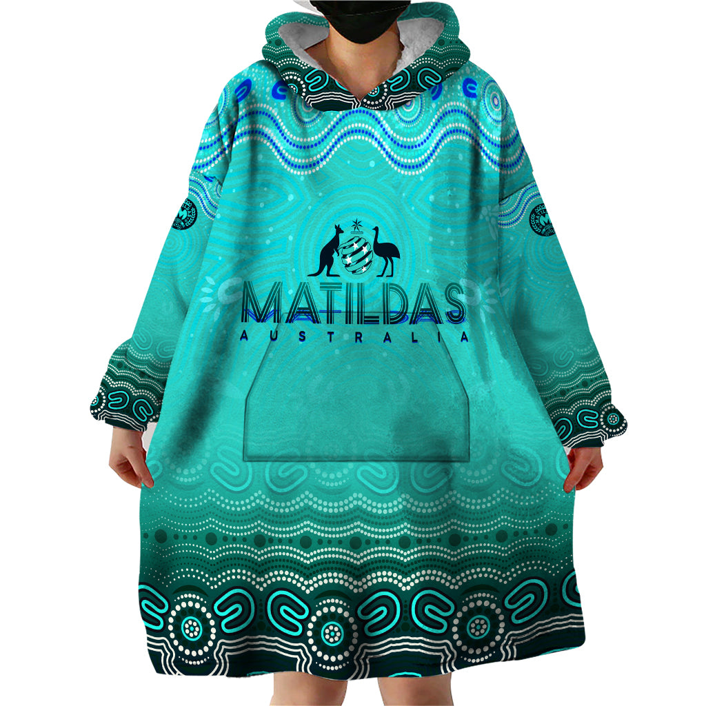 Personalised Australia Matildas Wearable Blanket Hoodie Tillies Aboriginal Simple Turquoise