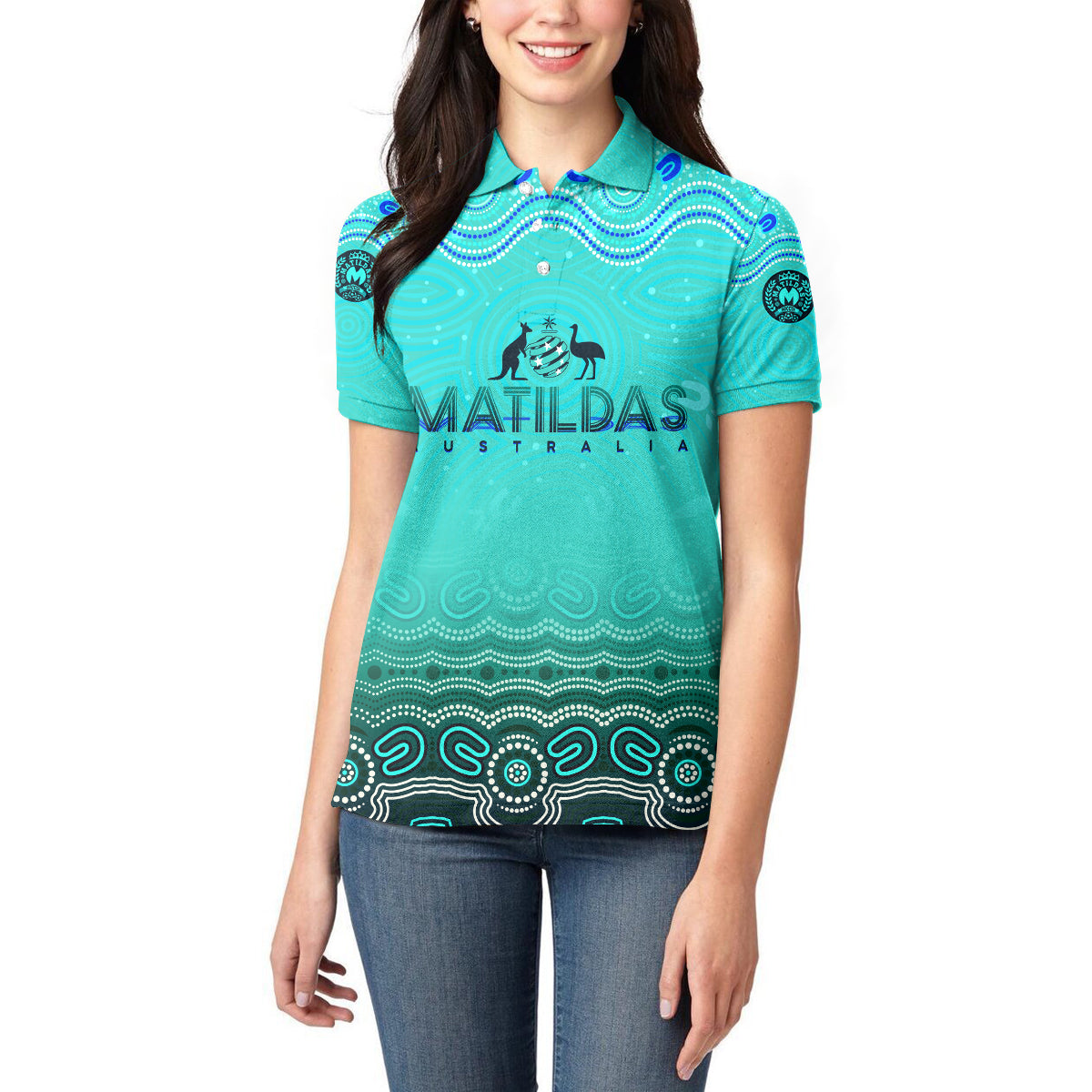 Personalised Australia Matildas Women Polo Shirt Tillies Aboriginal Simple Turquoise