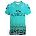 Personalised Australia Matildas Women V-Neck T-Shirt Tillies Aboriginal Simple Turquoise