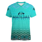 Personalised Australia Matildas Women V-Neck T-Shirt Tillies Aboriginal Simple Turquoise