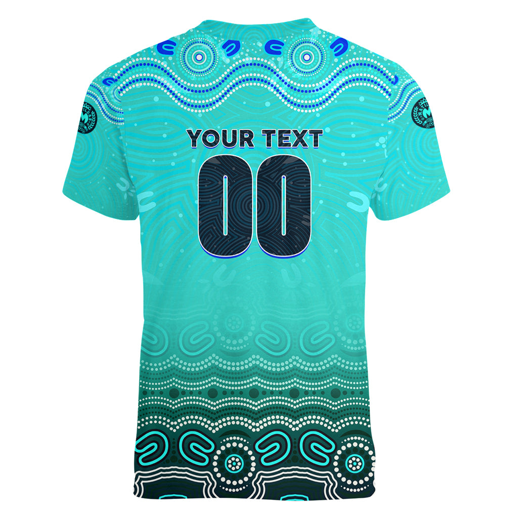 Personalised Australia Matildas Women V-Neck T-Shirt Tillies Aboriginal Simple Turquoise