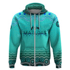 Personalised Australia Matildas Zip Hoodie Tillies Aboriginal Simple Turquoise