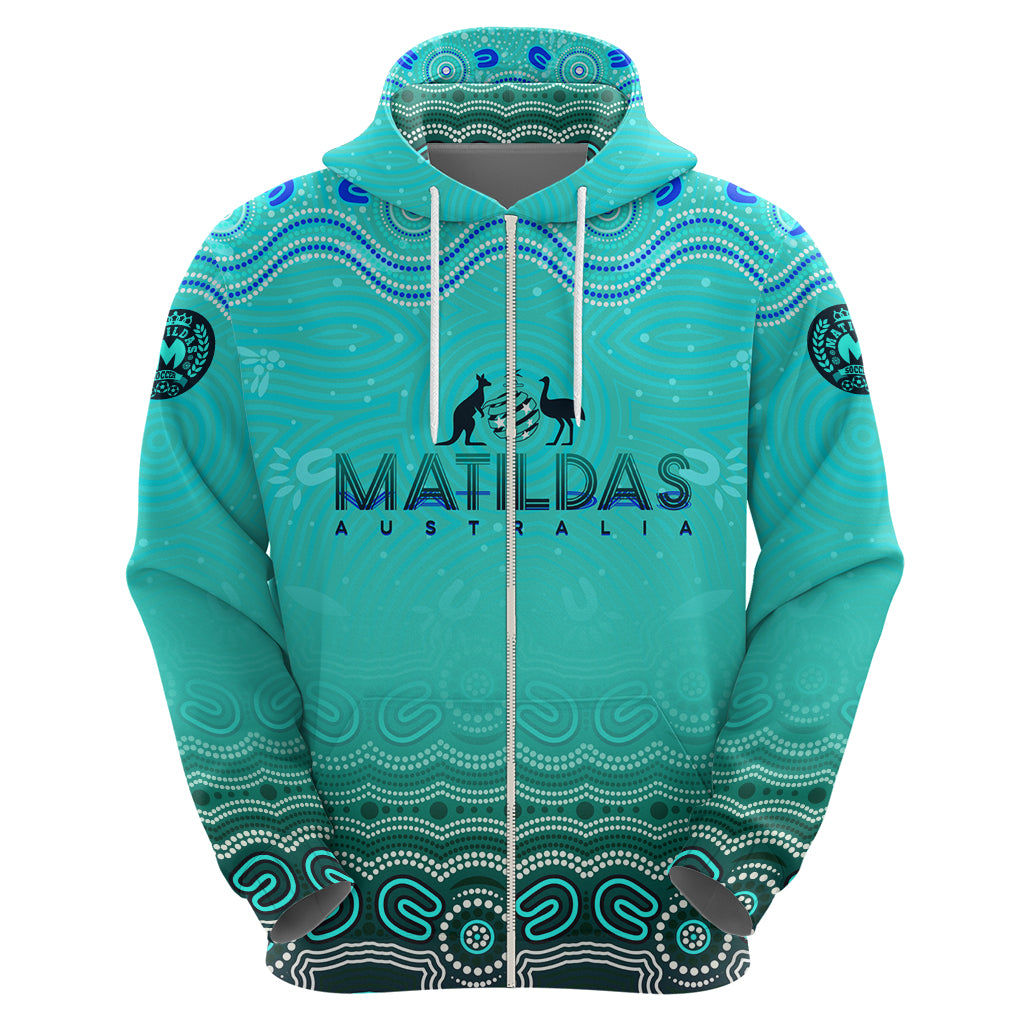 Personalised Australia Matildas Zip Hoodie Tillies Aboriginal Simple Turquoise