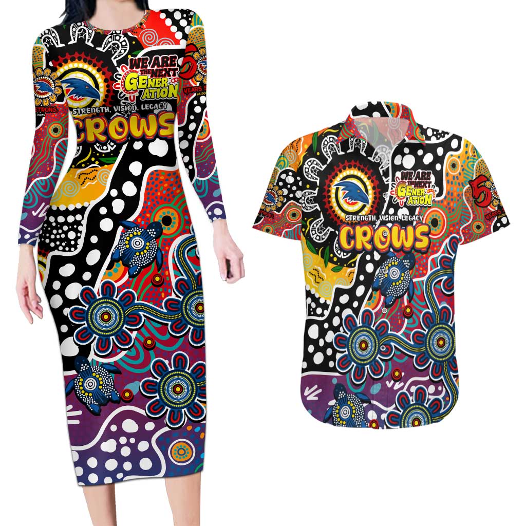 Personalised Crows AFL Celebrating 50 Years of Naidoc Couples Matching Long Sleeve Bodycon Dress and Hawaiian Shirt NAIDOC Week 2025 Aboriginal