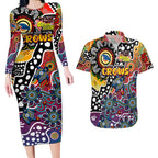 Personalised Crows AFL Celebrating 50 Years of Naidoc Couples Matching Long Sleeve Bodycon Dress and Hawaiian Shirt NAIDOC Week 2025 Aboriginal
