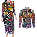 Personalised Crows AFL Celebrating 50 Years of Naidoc Couples Matching Long Sleeve Bodycon Dress and Long Sleeve Button Shirt NAIDOC Week 2025 Aboriginal