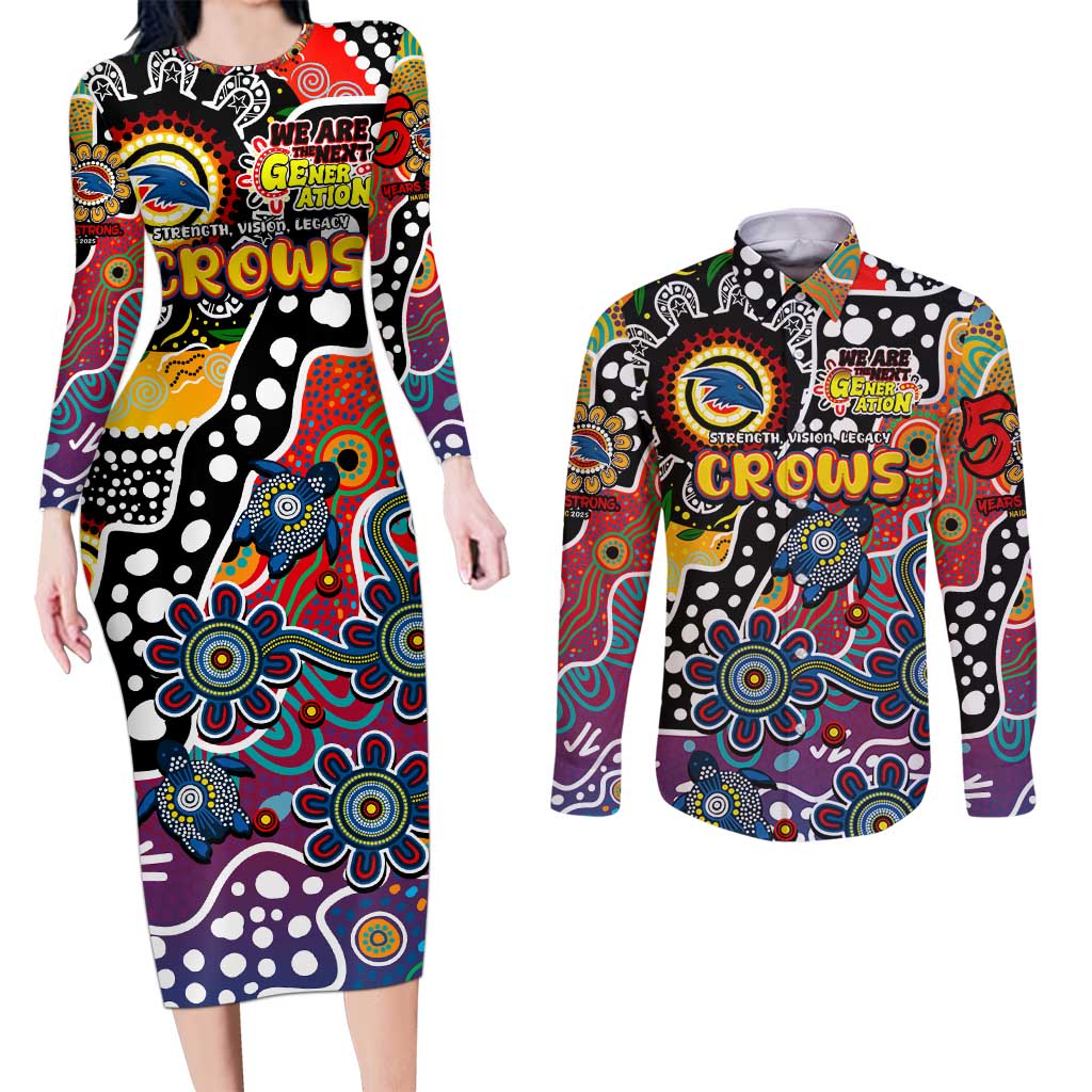 Personalised Crows AFL Celebrating 50 Years of Naidoc Couples Matching Long Sleeve Bodycon Dress and Long Sleeve Button Shirt NAIDOC Week 2025 Aboriginal