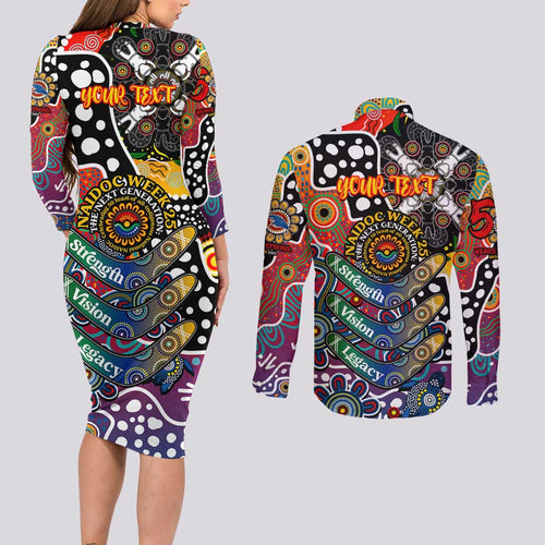 Personalised Crows AFL Celebrating 50 Years of Naidoc Couples Matching Long Sleeve Bodycon Dress and Long Sleeve Button Shirt NAIDOC Week 2025 Aboriginal