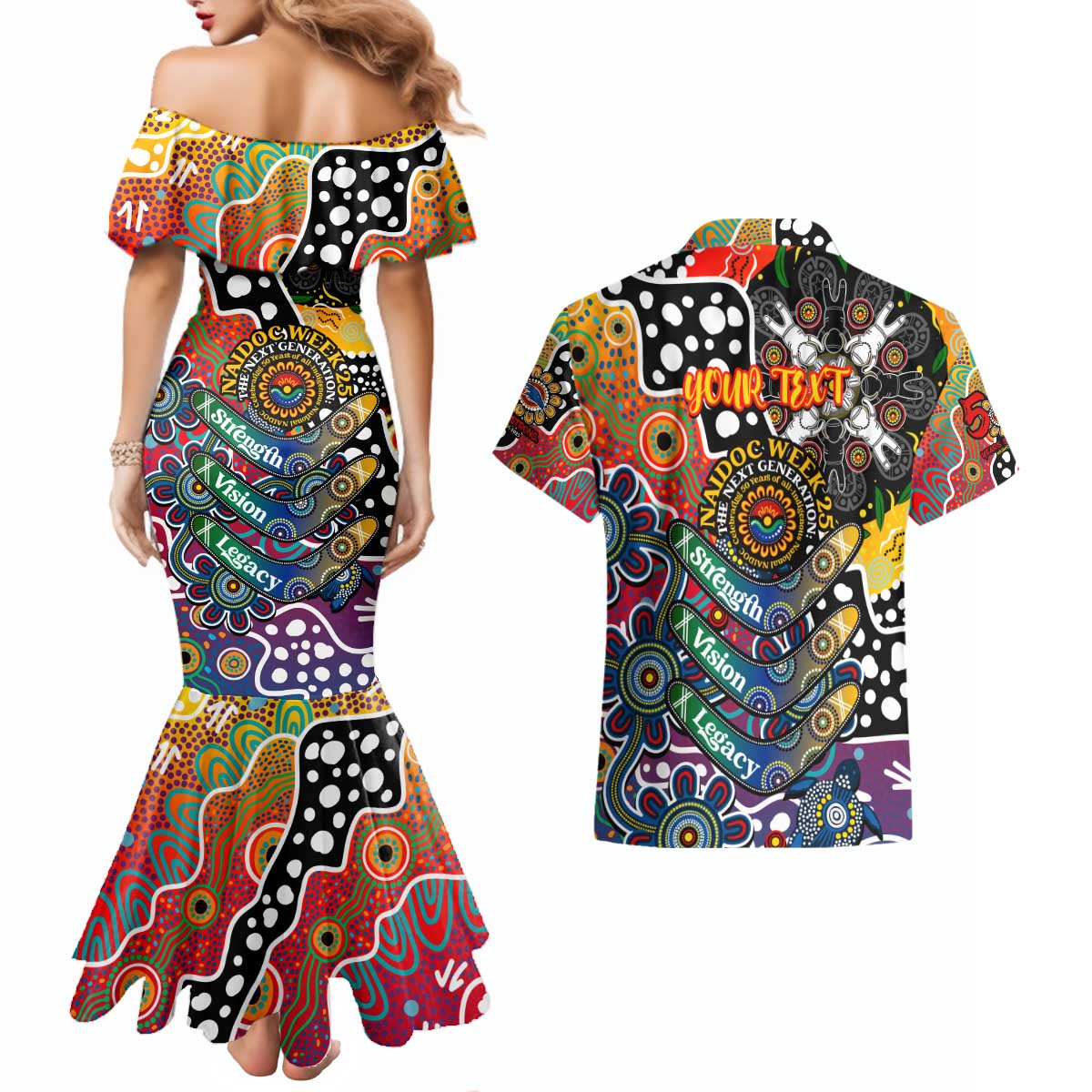 Personalised Crows AFL Celebrating 50 Years of Naidoc Couples Matching Mermaid Dress and Hawaiian Shirt NAIDOC Week 2025 Aboriginal