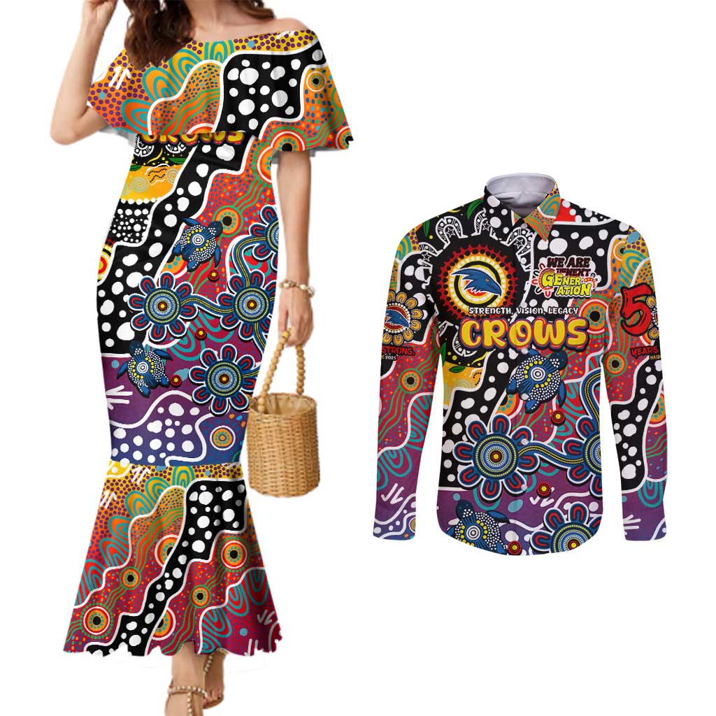 Personalised Crows AFL Celebrating 50 Years of Naidoc Couples Matching Mermaid Dress and Long Sleeve Button Shirt NAIDOC Week 2025 Aboriginal
