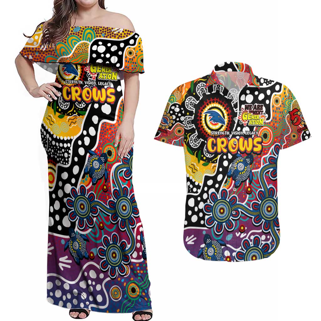 Personalised Crows AFL Celebrating 50 Years of Naidoc Couples Matching Off Shoulder Maxi Dress and Hawaiian Shirt NAIDOC Week 2025 Aboriginal