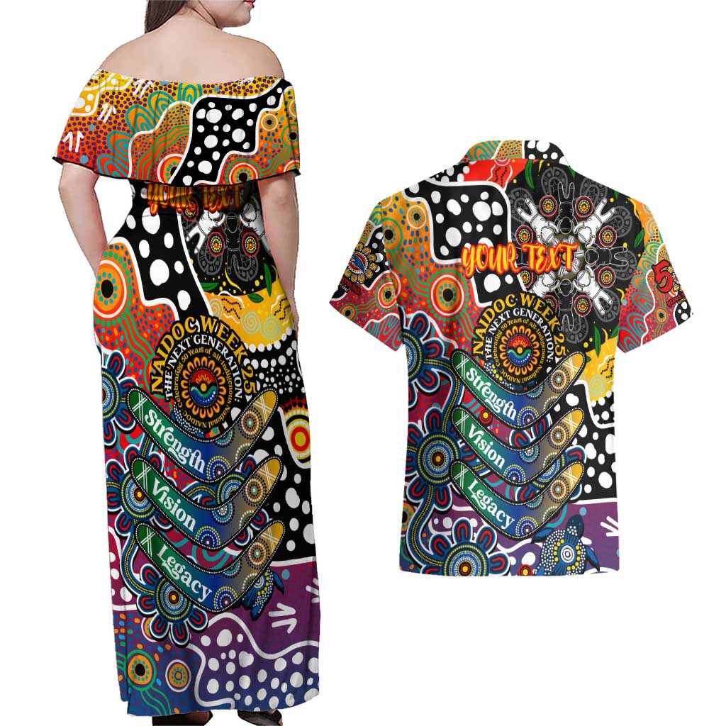 Personalised Crows AFL Celebrating 50 Years of Naidoc Couples Matching Off Shoulder Maxi Dress and Hawaiian Shirt NAIDOC Week 2025 Aboriginal
