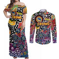 Personalised Crows AFL Celebrating 50 Years of Naidoc Couples Matching Off Shoulder Maxi Dress and Long Sleeve Button Shirt NAIDOC Week 2025 Aboriginal