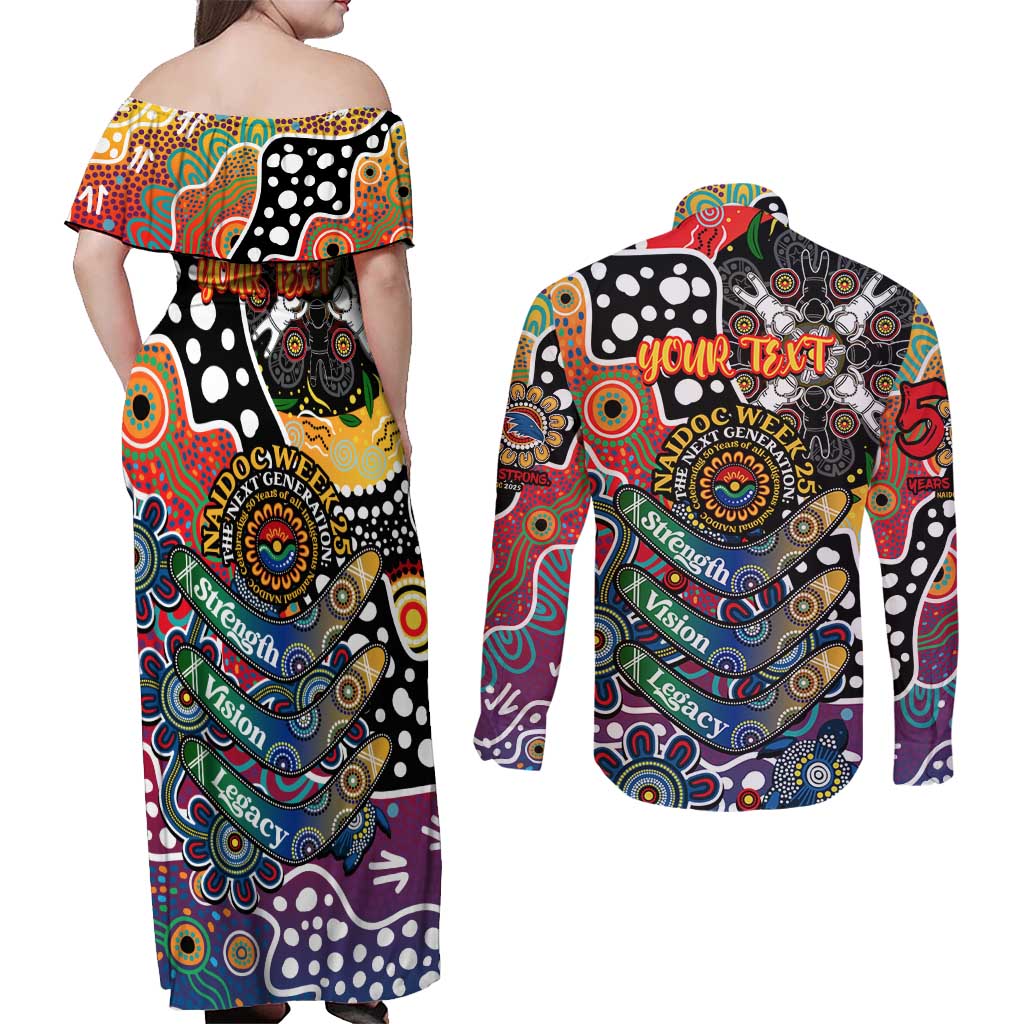 Personalised Crows AFL Celebrating 50 Years of Naidoc Couples Matching Off Shoulder Maxi Dress and Long Sleeve Button Shirt NAIDOC Week 2025 Aboriginal